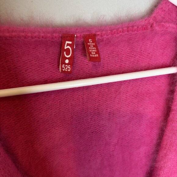 525 Angora Hair Sweater Small Hot Pink Barbie Preppy Old Money - Picture 4 of 7
